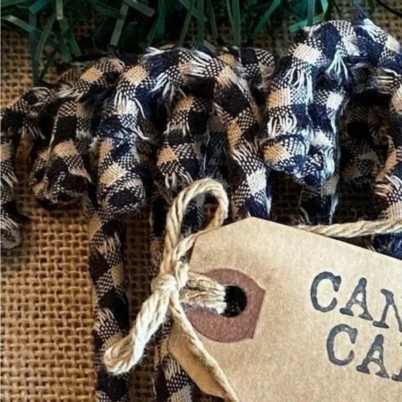 12 Primitive 6" Handmade black plaid Fabric Candy Canes Christmas Ornaments - Picture 2 of 6